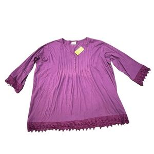 NWT‎ Gold Coast Women’s Purple 100% Cotton Lace Trim Blouse Top Size XXL $49